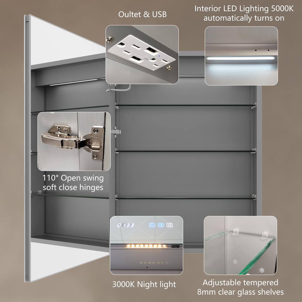 24 in. W x 32 in. H Rectangular Sliver Aluminum Medicine Cabinet with Mirror