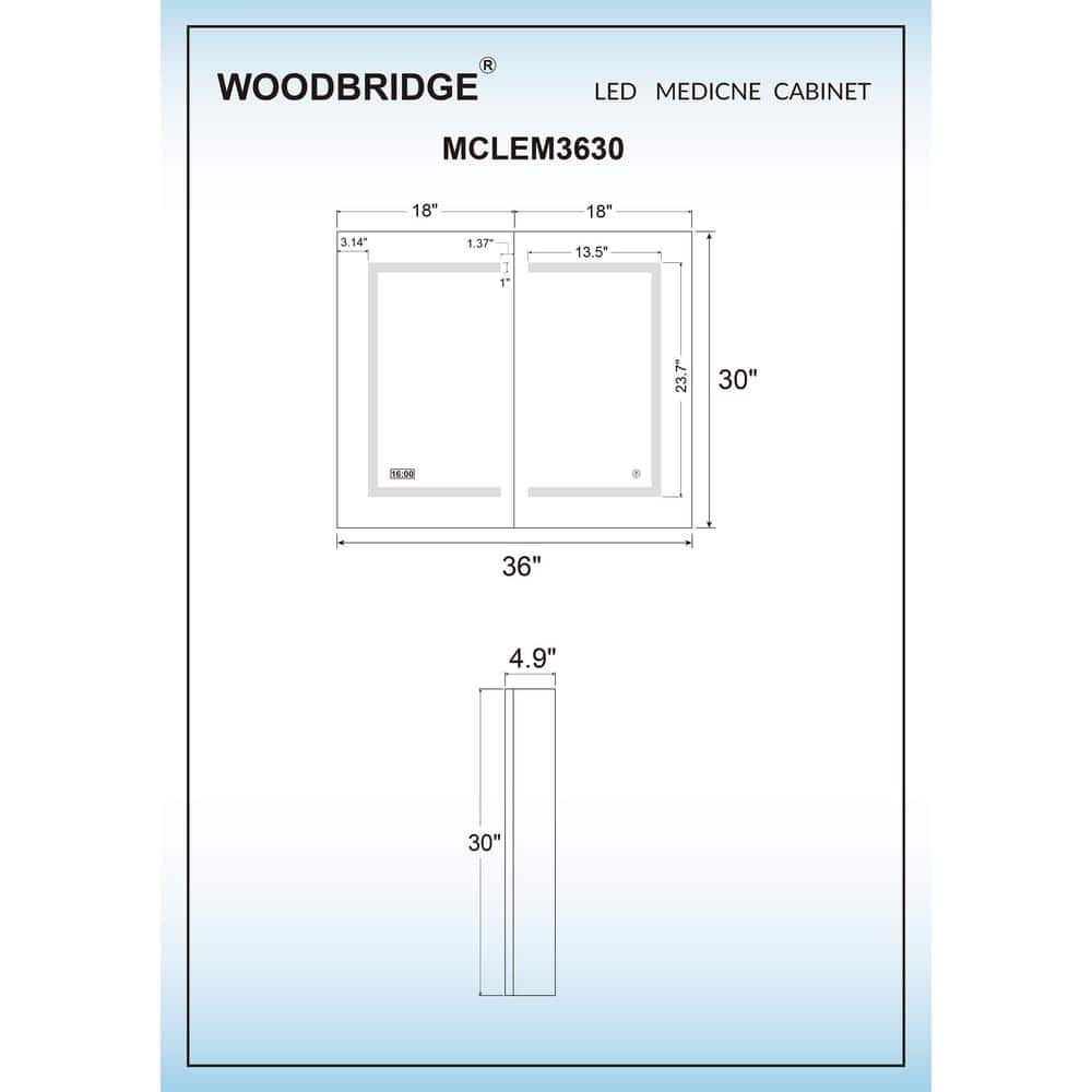 WOODBRIDGE 36 in. W x 30 in. H Surface-Mount Bathroom Medicine Cabinet with Mirror