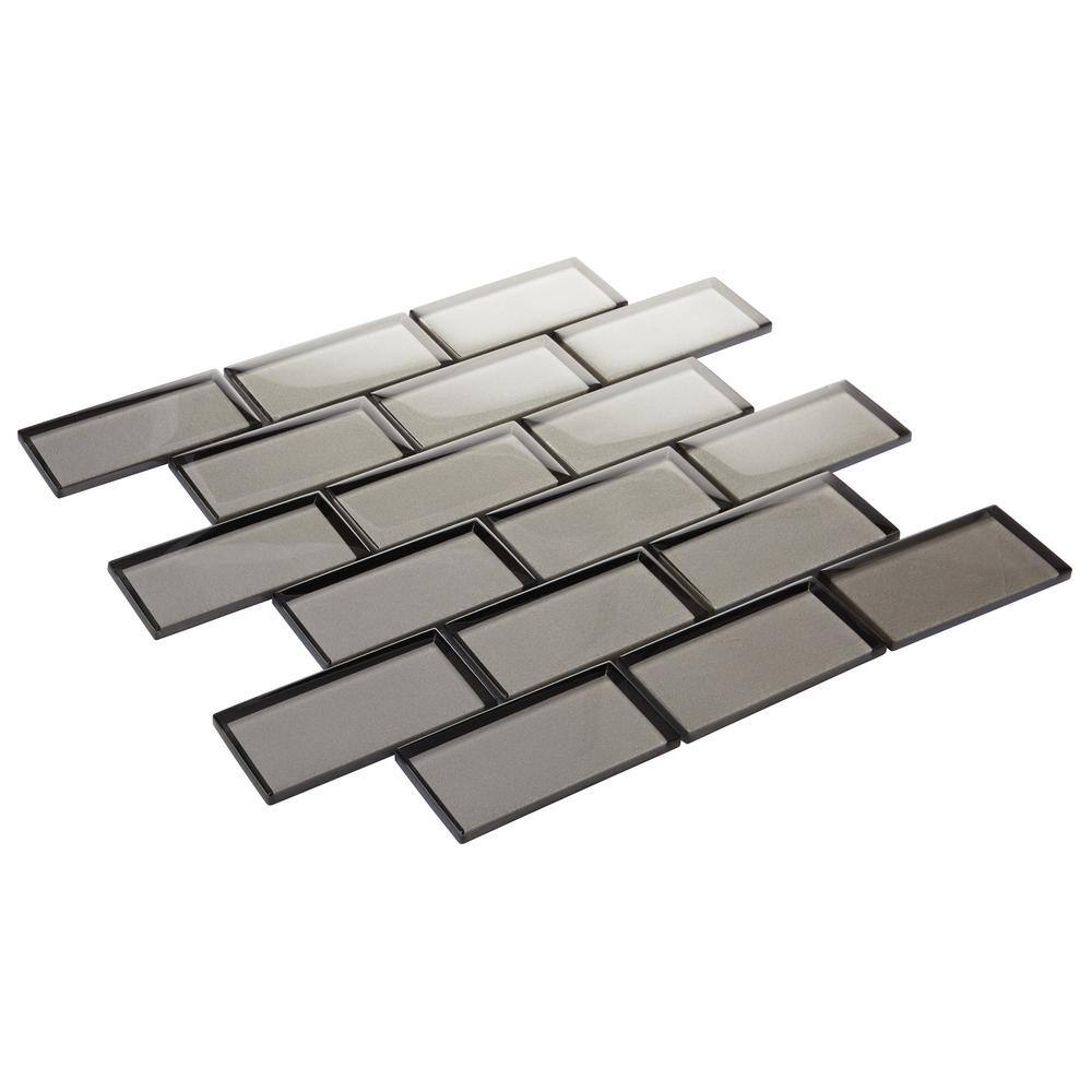 Daltile Premier Accents Smoke Gray Brick Joint 11 in. x 13 in. x 8 mm Glass Mosaic Wall Tile (0.956 sq. ft. per piece)