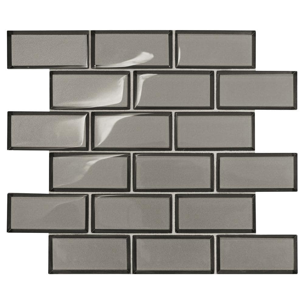 Daltile Premier Accents Smoke Gray Brick Joint 11 in. x 13 in. x 8 mm Glass Mosaic Wall Tile (0.956 sq. ft. per piece)