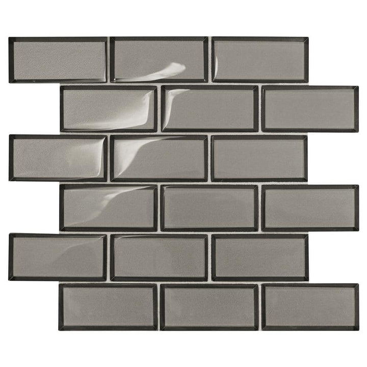 Daltile Premier Accents Smoke Gray Brick Joint 11 in. x 13 in. x 8 mm Glass Mosaic Wall Tile (0.956 sq. ft. per piece)