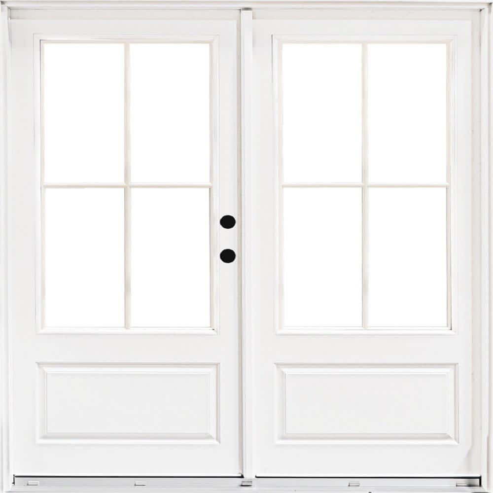 72 in. x 80 in. Fiberglass Smooth White Left-Hand Inswing Hinged 3/4-Lite Patio Door with 4-Lite SDL