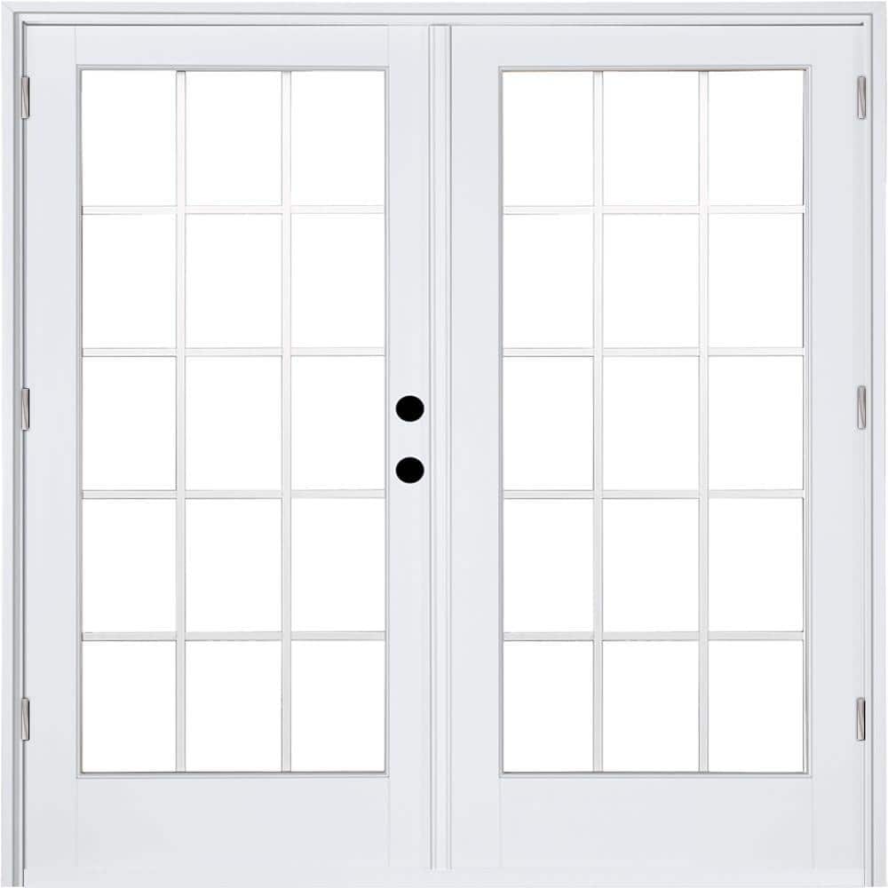 60 in. x 80 in. Fiberglass Smooth White Left-Hand Outswing Hinged Patio Door with 15-Lite GBG