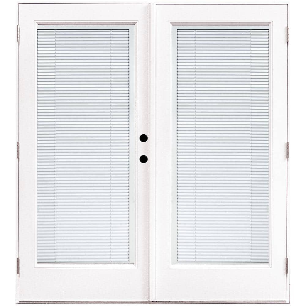 72 in. x 80 in. Fiberglass Smooth White Left-Hand Outswing Hinged Patio Door with Low E Built in Blinds