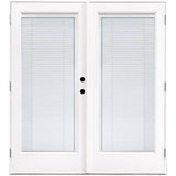 72 in. x 80 in. Fiberglass Smooth White Left-Hand Outswing Hinged Patio Door with Low E Built in Blinds