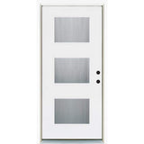 36 in. x 80 in. Smooth White Left-Hand Inswing 3-Lite Water Wave Finished Fiberglass Prehung Front Door