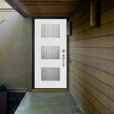 36 in. x 80 in. Smooth White Left-Hand Inswing 3-Lite Water Wave Finished Fiberglass Prehung Front Door