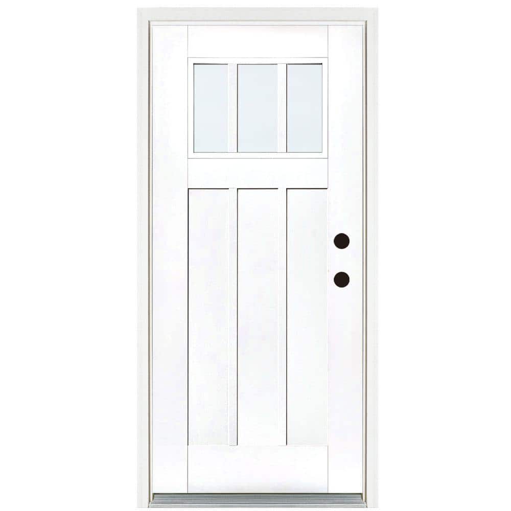 36 in. x 80 in. Smooth White Left-Hand Inswing LowE Classic Craftsman Finished Fiberglass Prehung Front Door