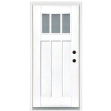 36 in. x 80 in. Smooth White Left-Hand Inswing 3-Lite Frosted Craftsman Finished Fiberglass Prehung Front Door