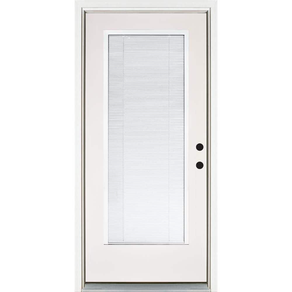 36 in. x 80 in. Smooth White Left-Hand Inswing Full-Lite 4-Lite SDL Low-E Finished Fiberglass Prehung Front Door