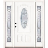 67.5in.x81.625in. Mission Pointe Zinc 3/4 Oval Lt Unfinished Smooth Right-Hd Fiberglass Prehung Front Door w/Sidelights