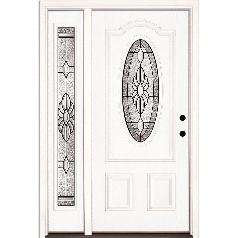 50.5 in.x81.625 in. Sapphire Patina 3/4 Oval Lite Unfinished Smooth Left-Hand Fiberglass Prehung Front Door w/Sidelite