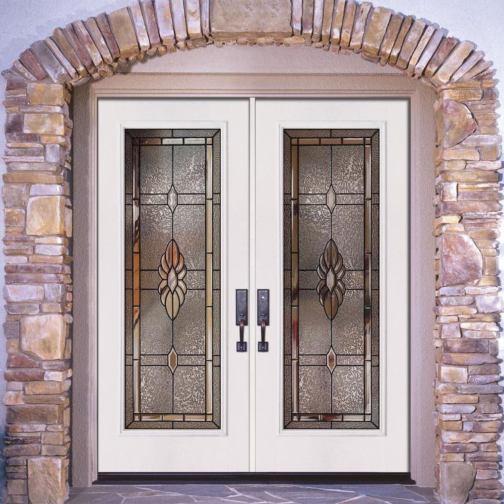 66 in. x 81.625 in. Sapphire Patina Full Lite Unfinished Smooth Right-Hand Inswing Fiberglass Double Prehung Front Door