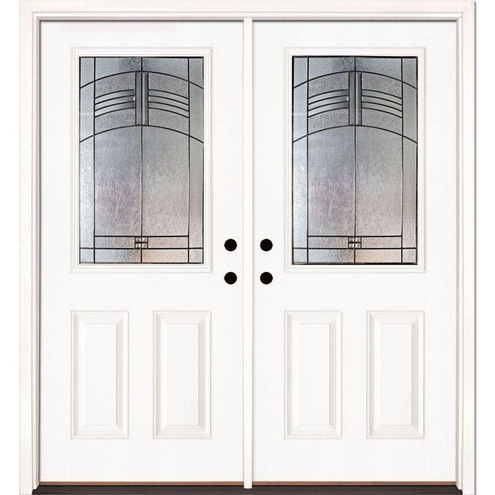 66 in. x 81.625 in. Rochester Patina 1/2 Lite Unfinished Smooth Right-Hand Inswing Fiberglass Double Prehung Front Door