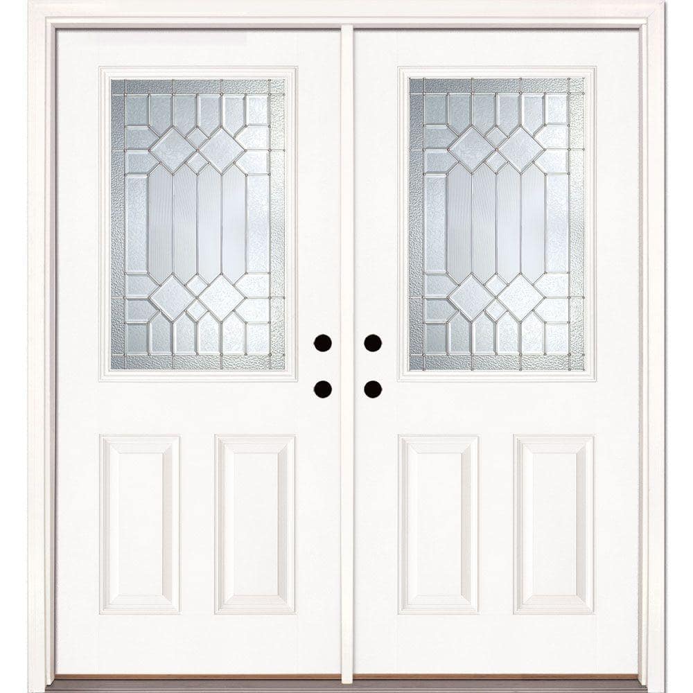 74 in. x 81.625 in. Mission Pointe Zinc 1/2 Lite Unfinished Smooth Right-Hand Fiberglass Double Prehung Front Door