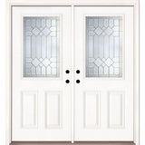 74 in. x 81.625 in. Mission Pointe Zinc 1/2 Lite Unfinished Smooth Right-Hand Fiberglass Double Prehung Front Door