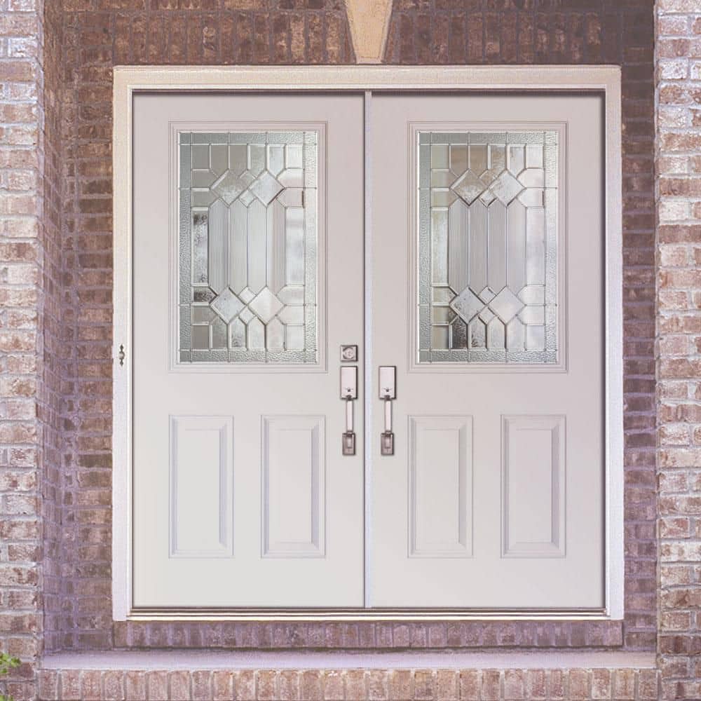 74 in. x 81.625 in. Mission Pointe Zinc 1/2 Lite Unfinished Smooth Right-Hand Fiberglass Double Prehung Front Door