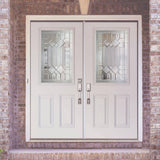74 in. x 81.625 in. Mission Pointe Zinc 1/2 Lite Unfinished Smooth Right-Hand Fiberglass Double Prehung Front Door