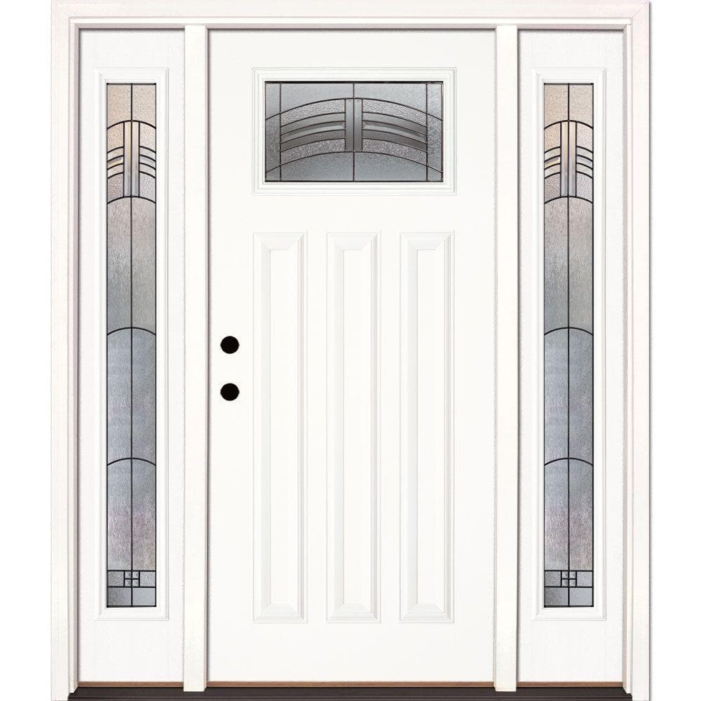 63.5 in. x 81.625 in. Rochester Patina Craftsman Unfinished Smooth Right-Hand Fiberglass Prehung Front Door w/Sidelites