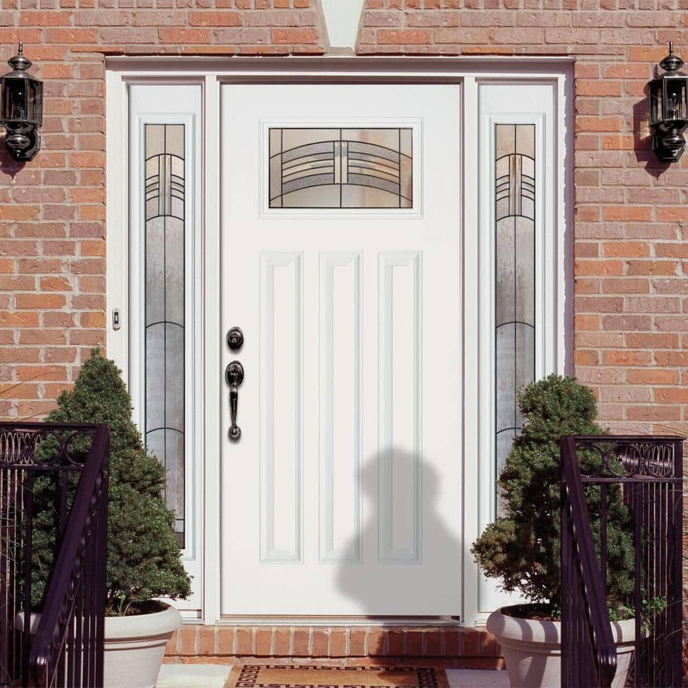 63.5 in. x 81.625 in. Rochester Patina Craftsman Unfinished Smooth Right-Hand Fiberglass Prehung Front Door w/Sidelites