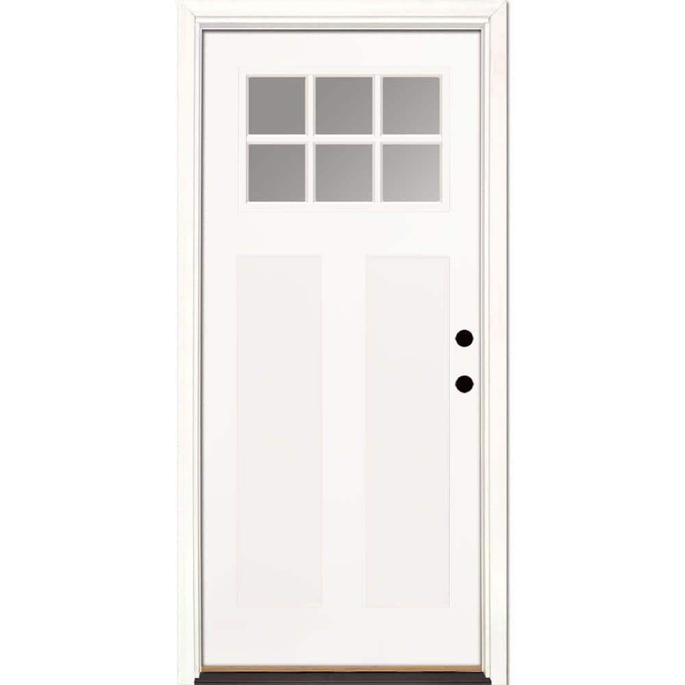 32 in. x 80 in. 6 Lite Left-Hand/Inswing Clear Glass Smooth White: Ready to Paint Fiberglass Prehung Front Door
