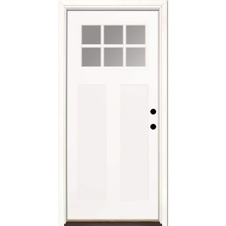32 in. x 80 in. 6 Lite Left-Hand/Inswing Clear Glass Smooth White: Ready to Paint Fiberglass Prehung Front Door
