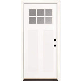 36 in. x 80 in. 6 Lite Clear Craftsman Unfinished Smooth Left-Hand Inswing Fiberglass Prehung Front Door