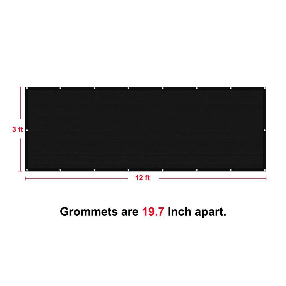 Privacy Fence Screen Heavy-Duty 90% Blockage Shade Cover Fencing Net for Wall Garden Gazebo Backyard, 3 x 12 ft., Black