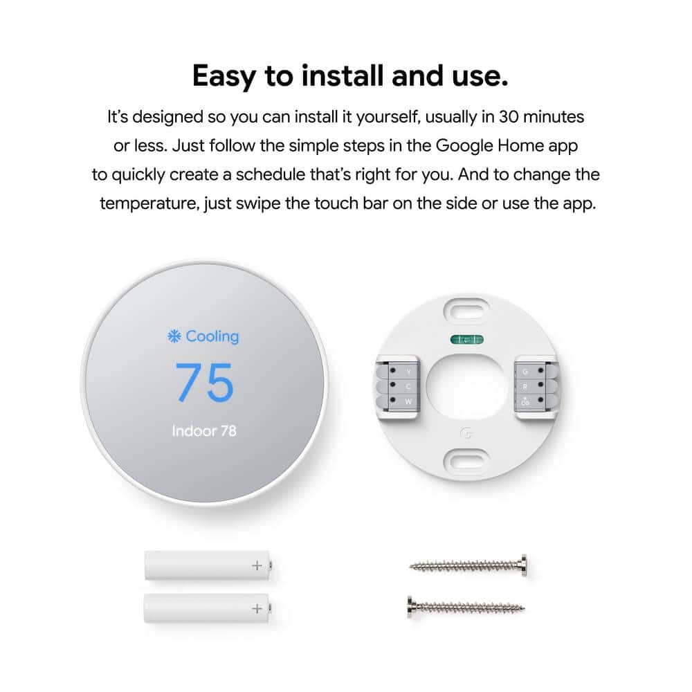 Google Nest Thermostat - Smart Programmable Wi-Fi Thermostat - Snow