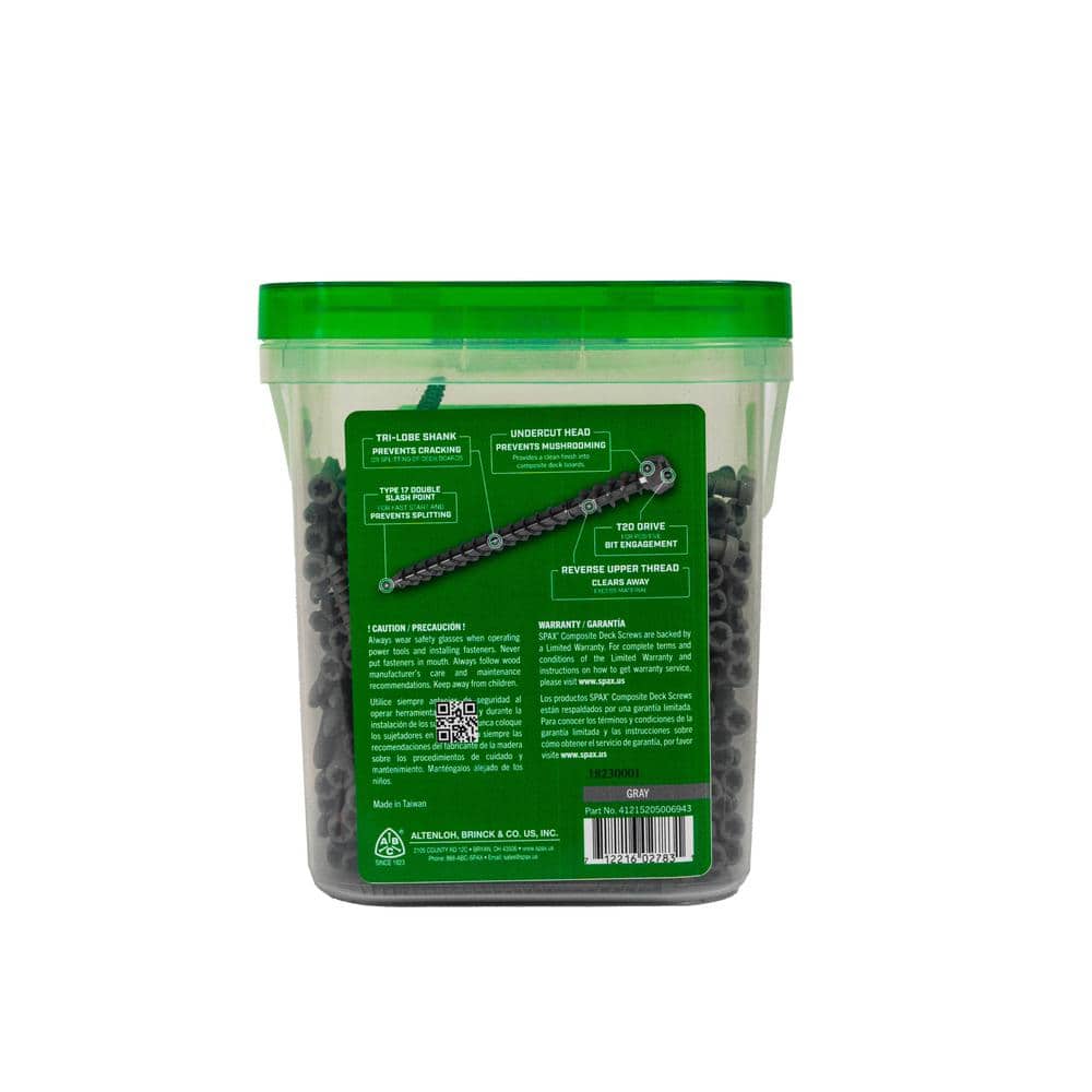 SPAX #10 x 2-3/4 in. Exterior Cylindric Head Composite Deck Screws Gray Torx T-Star (350 Each) 5 LB Bit Included