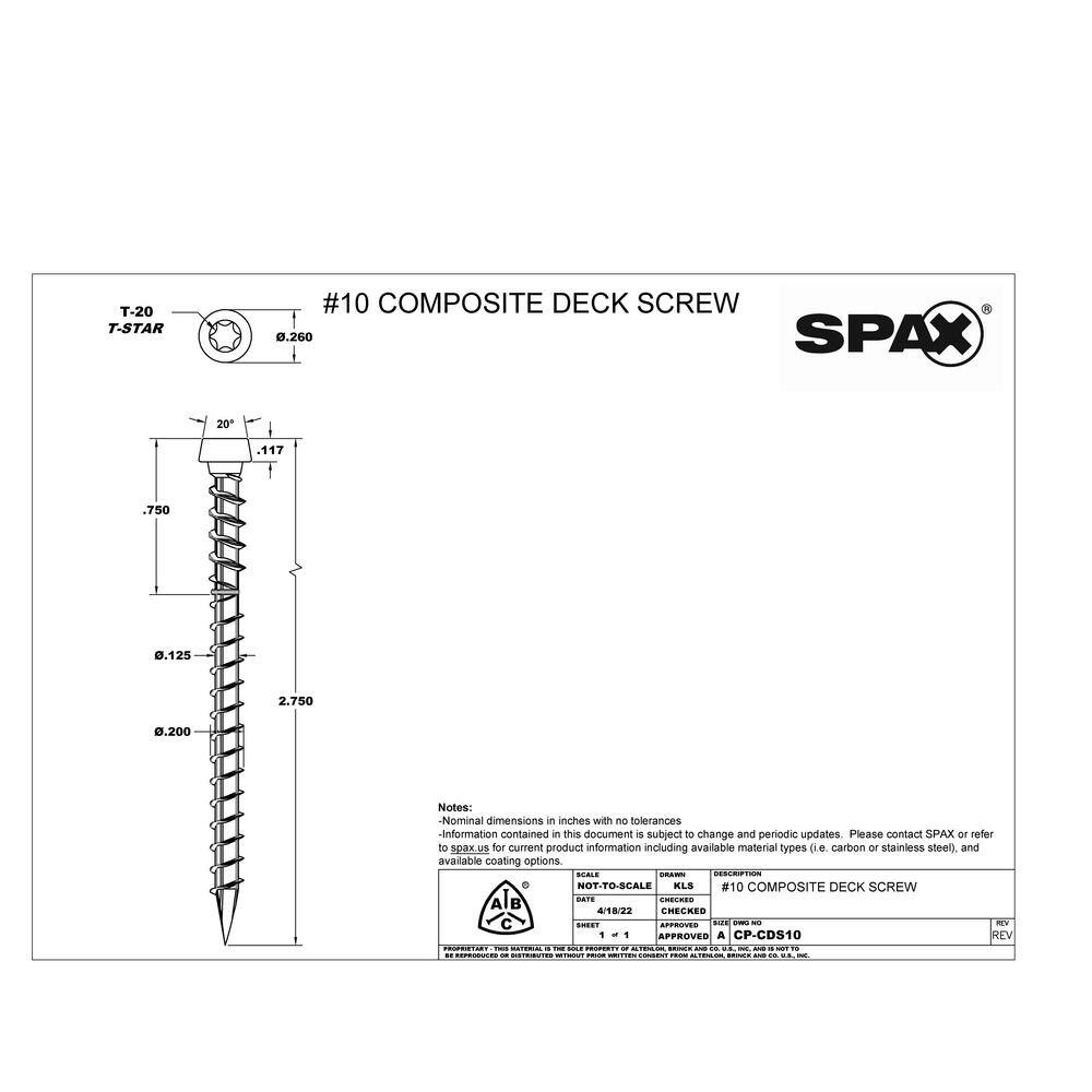SPAX #10 x 2-3/4 in. Exterior Cylindric Head Composite Deck Screws Gray Torx T-Star (350 Each) 5 LB Bit Included