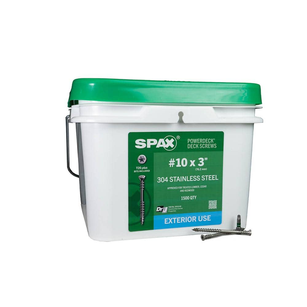 SPAX #10x3 in. Exterior Trim Head Stainless Steel Wood Deck Screws Powerdeck TorxT-Star Plus(1500 Each)Bulk Pail Bit Included