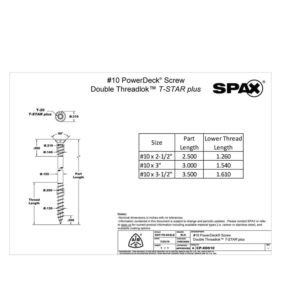 SPAX #10x3 in. Exterior Trim Head Stainless Steel Wood Deck Screws Powerdeck TorxT-Star Plus(1500 Each)Bulk Pail Bit Included