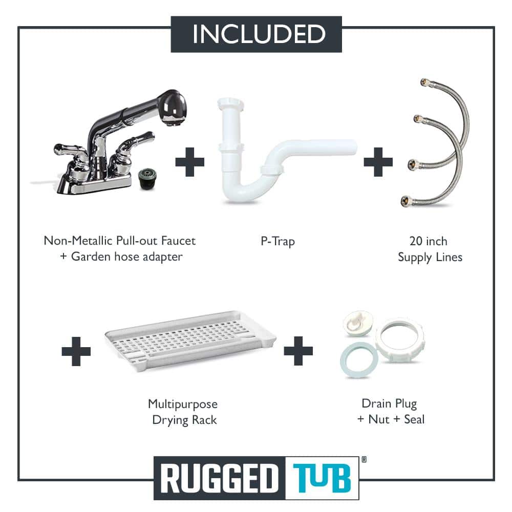 RUGGED TUB 24" x 22" Granite Freestanding Laundry Utility Sink with Pullout Faucet