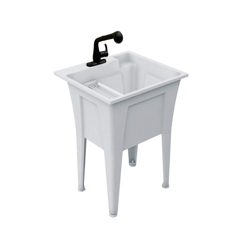 RUGGED TUB 24 in. x 22 in. Granite Freestanding Utility Laundry Sink with Pullout Faucet