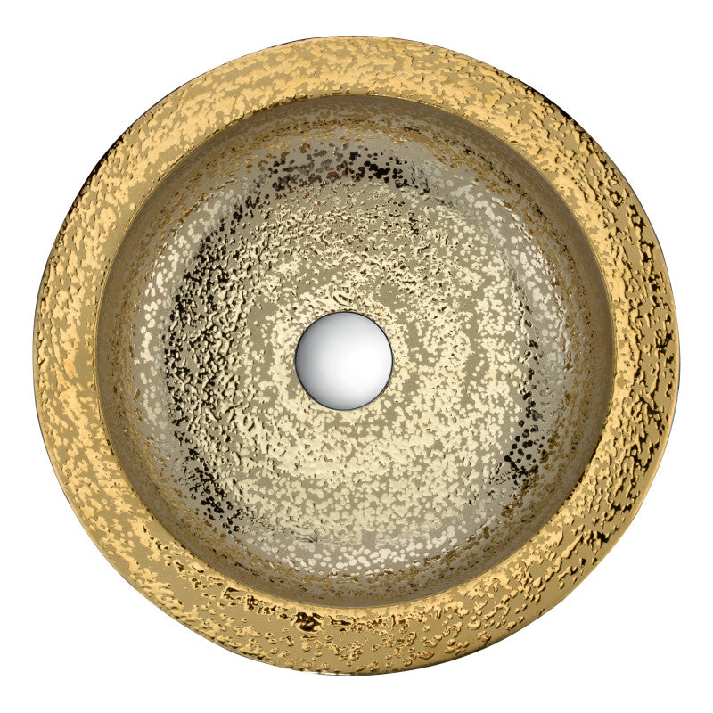 ANZZI Regalia Series Vessel Sink in Smoothed Gold, 16.5 in. Round Tempered Deco-Glass