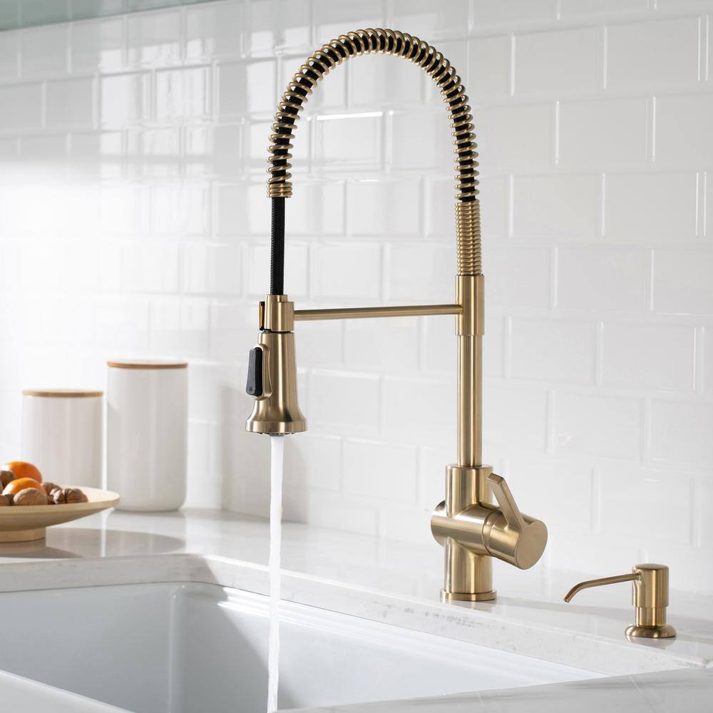KRAUS Britt Single-Handle Spring Coil Kitchen Faucet in Spot Free Antique Champagne Bronze