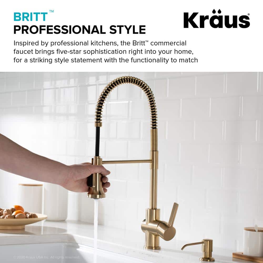 KRAUS Britt Single-Handle Spring Coil Kitchen Faucet in Spot Free Antique Champagne Bronze