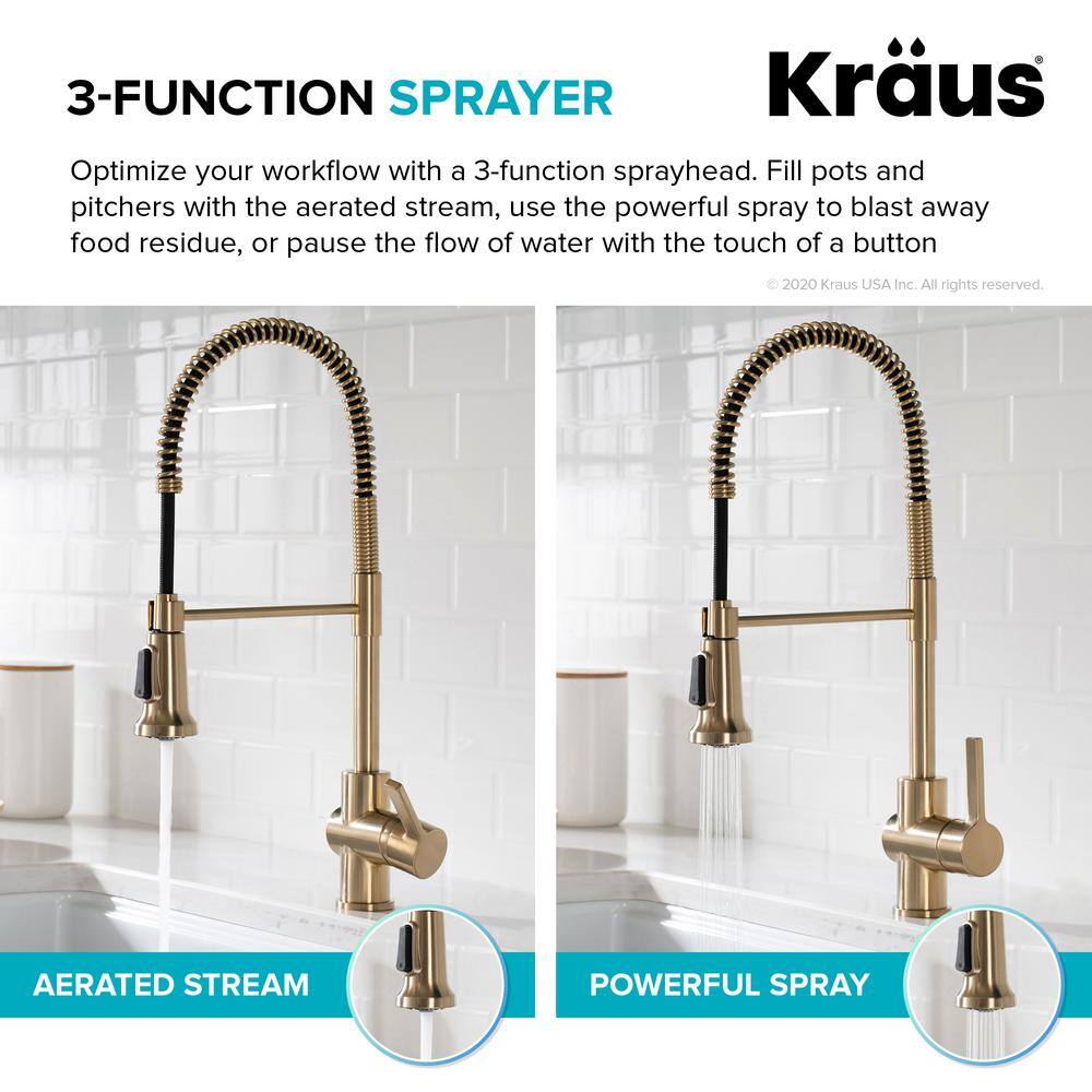 KRAUS Britt Single-Handle Spring Coil Kitchen Faucet in Spot Free Antique Champagne Bronze