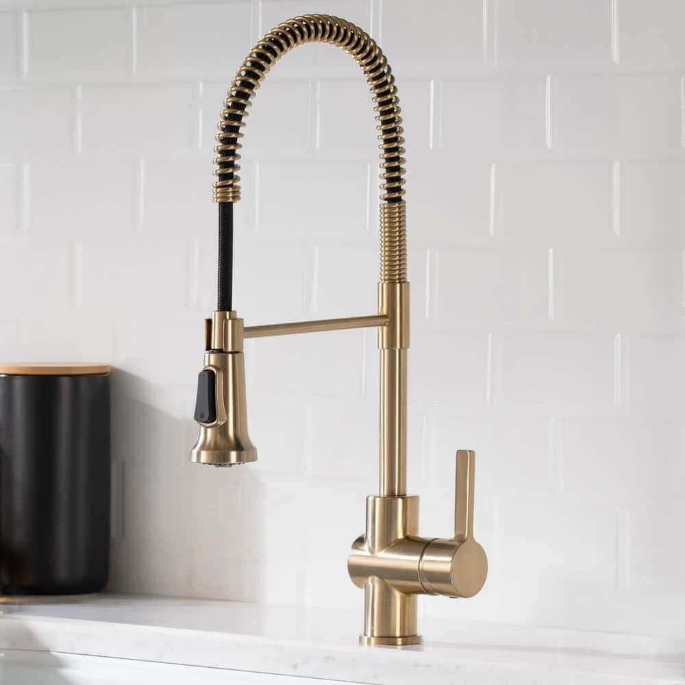 KRAUS Britt Single-Handle Spring Coil Kitchen Faucet in Spot Free Antique Champagne Bronze