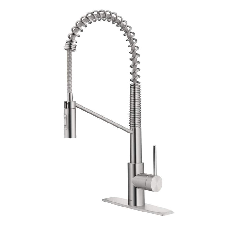 KRAUS Oletto Single-Handle Pull-Down Sprayer Kitchen Faucet in all-Brite Spot-Free Stainless Steel, 21-7/8 in. Height