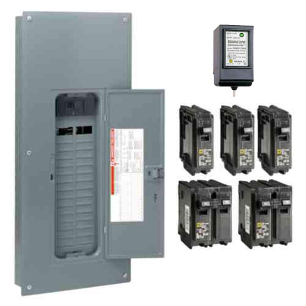Square D Homeline 150 Amp 30-Space 60-Circuit Indoor Main Breaker Plug-On Neutral Load Center with Cover, Surge SPD - Value Pack