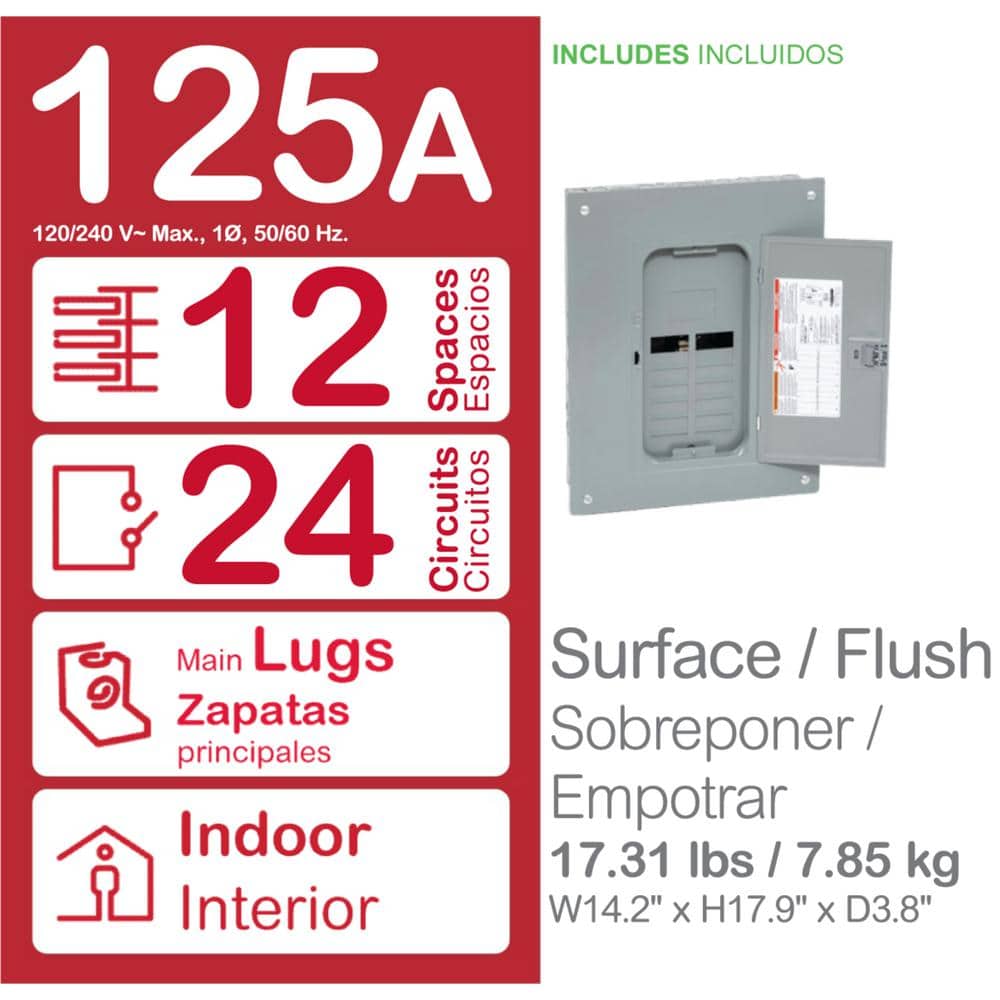 Square D Homeline 125-Amp 12-Space 24-Circuit Indoor Convertible Plug-On Neutral Load Center - HOM1224L125PC