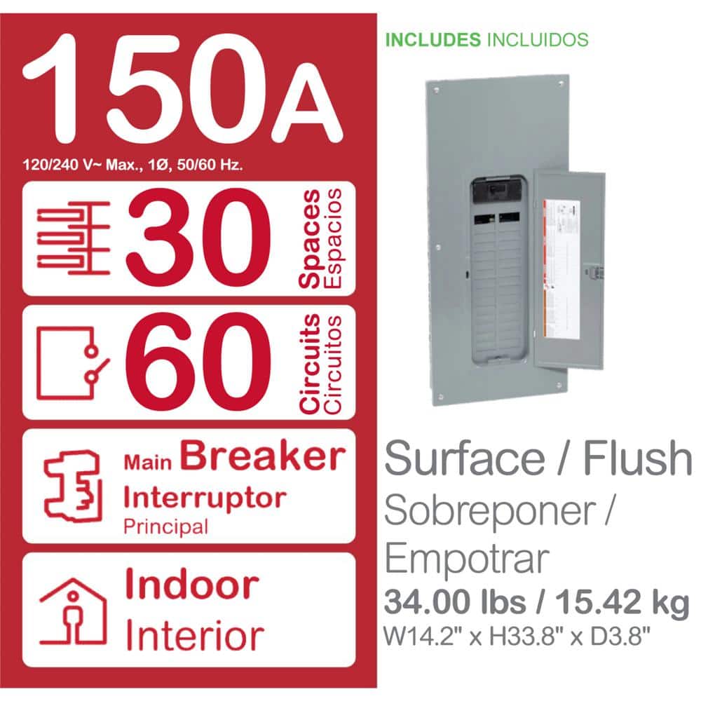 Square D Homeline 150-Amp 30-Space 60-Circuit Indoor Main Breaker Plug-On Neutral Load Center - HOM3060M150PCVP