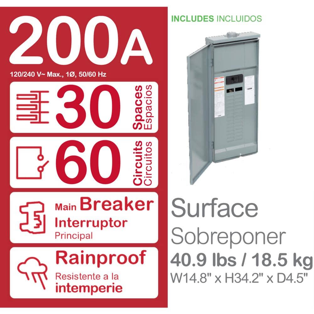 Square D Homeline 200-Amp 30-Space 60-Circuit Outdoor Main Breaker Plug-On Neutral Load Center - HOM3060M200PRBVP