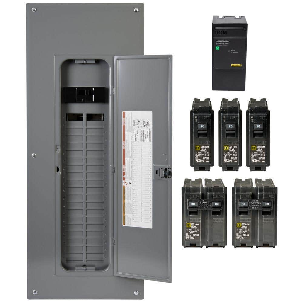 Square D Homeline 200 Amp 40-Space 80-Circuit Indoor Main Breaker Qwik-Grip Plug-On Neutral Load Center with Surge SPD Value Pack