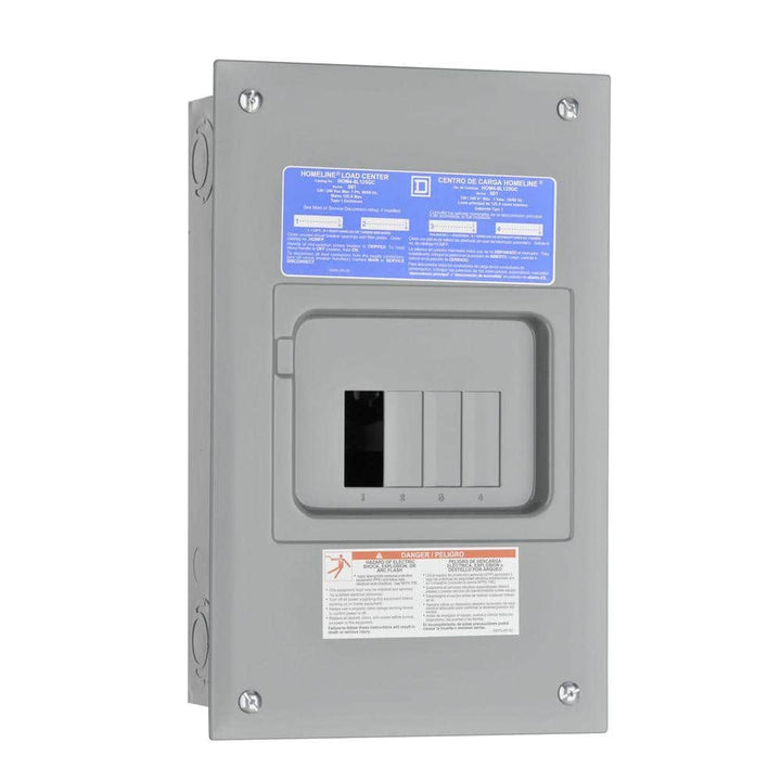 Square D Homeline 125 Amp 4-Space 8-Circuit Indoor Main Lug Load Center with Cover, Ground Bar