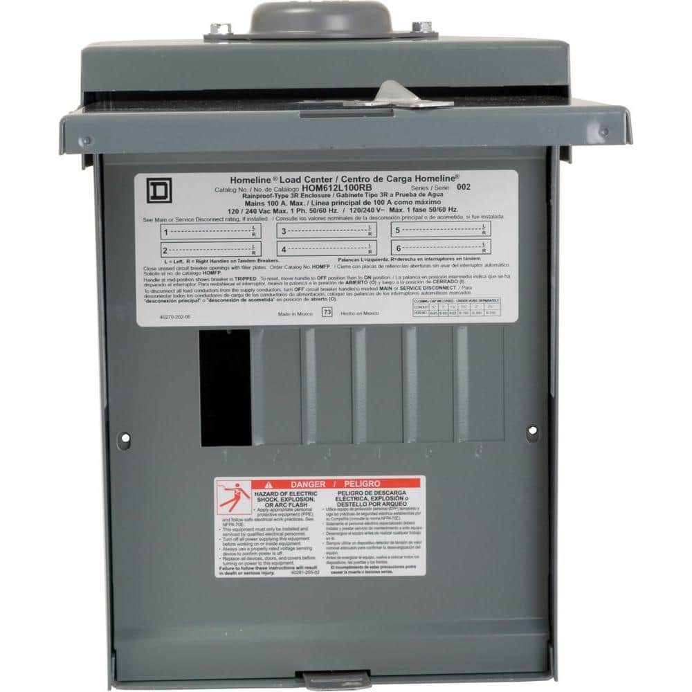Square D Homeline 100-Amp 6-Space 12-Circuit Outdoor Main Lug Load Center - HOM612L100RBCP