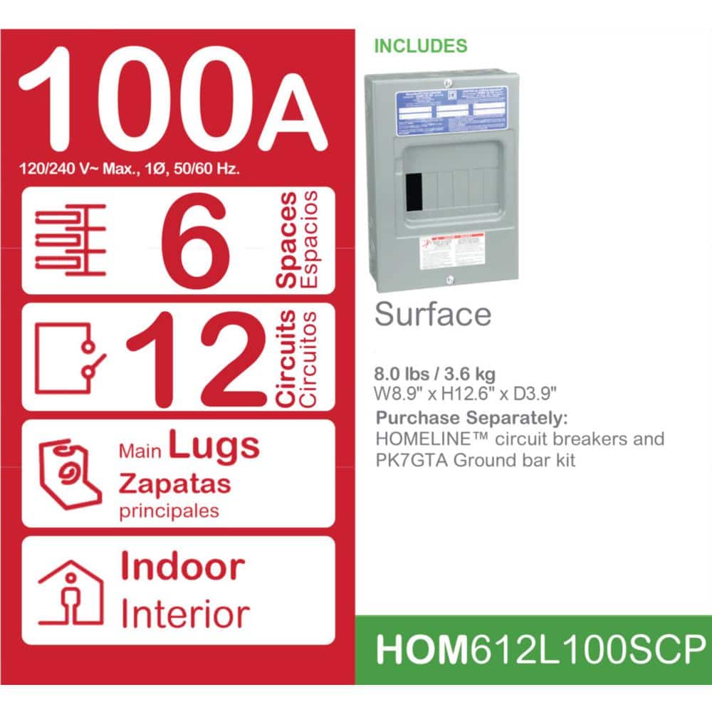 Square D Homeline 100-Amp 6-Space 12-Circuit Indoor Main Lug Load Center - HOM612L100SCP