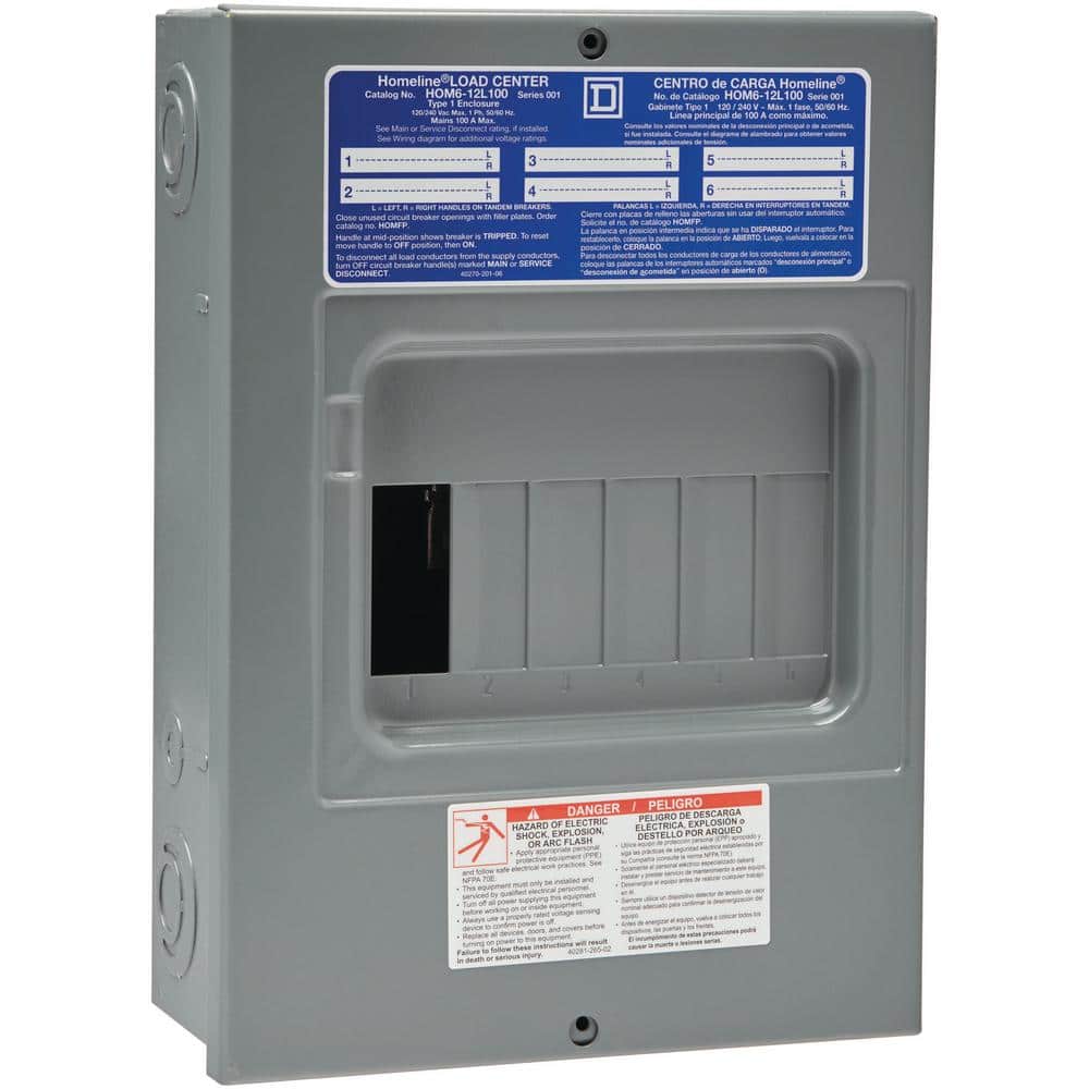 Square D Homeline 100-Amp 6-Space 12-Circuit Indoor Main Lug Load Center - HOM612L100SCP